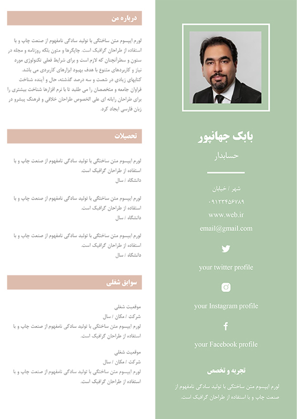 قالب رزومه فارسی کد 2